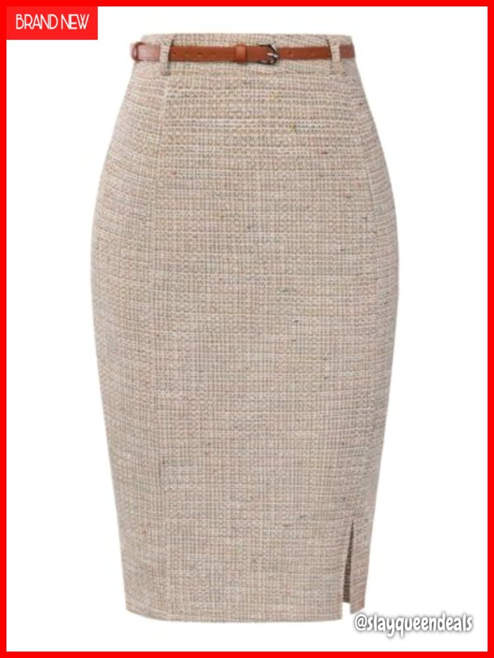 Tweed Pencil Skirt Knee Length Slit Business Casual